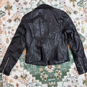 Levi Strauss Co Black Faux Leather Moto Jacket Womens‎ Size M Zip Front Collar